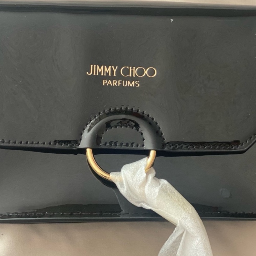 👜Black Jimmy Choo Parfums over the shoulder purse with gold chain strap! - Picture 5 of 7